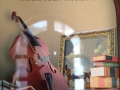 Violoncello, libri e quadro nella Biblioteca Varrone.